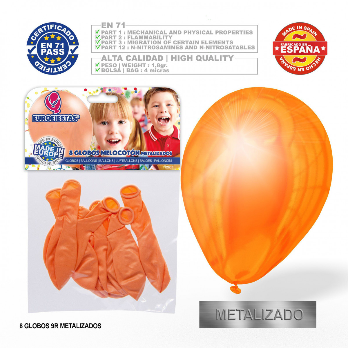 Globo perla melocotón 9r 8 unidades