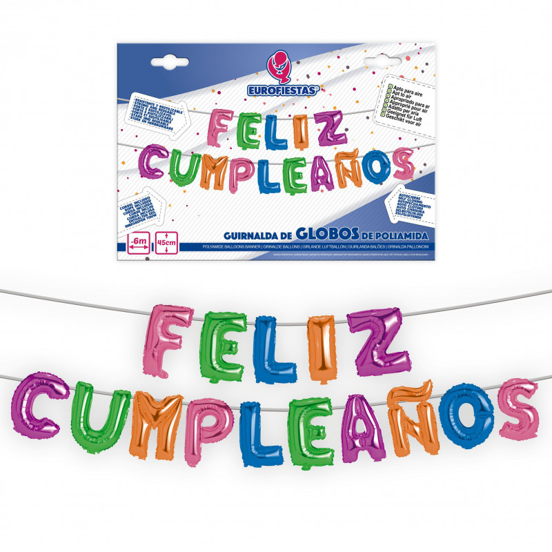 Set globos foil feliz cumpleaños colores