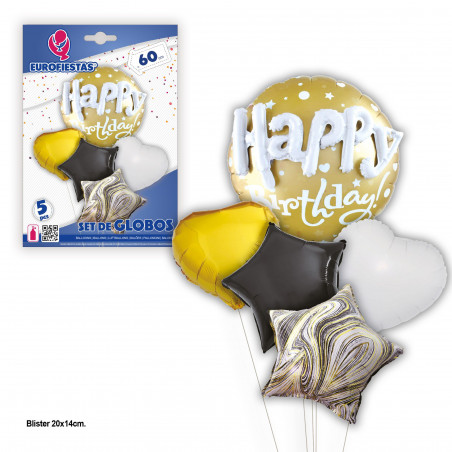 Set globos happy birthday corazones y estrellas