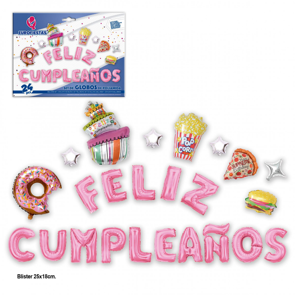 Set globos foil feliz cumpleaaños delicious