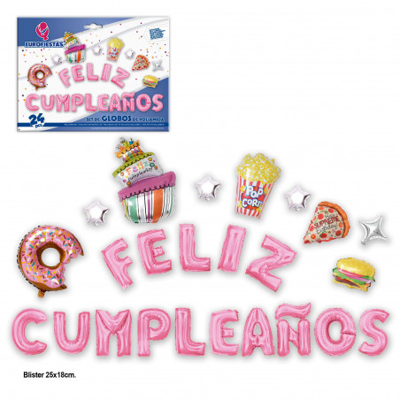 Set globos foil feliz cumpleaaños delicious