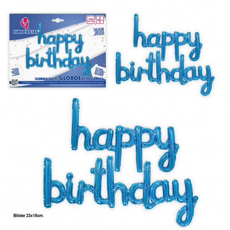 Set globos foil happy birthday azul
