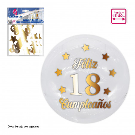 Globo burbuja pegatinas feliz 18 cumpleaños oro