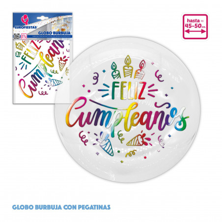 Globo burbuja+pegatinas cumpleaños tornasol