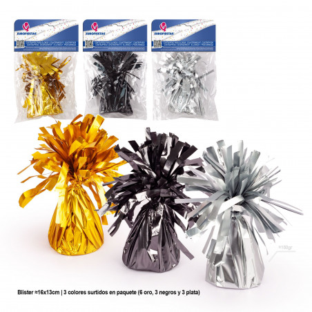 Contrapeso para globos helio oro plata y negro mate 3ms
