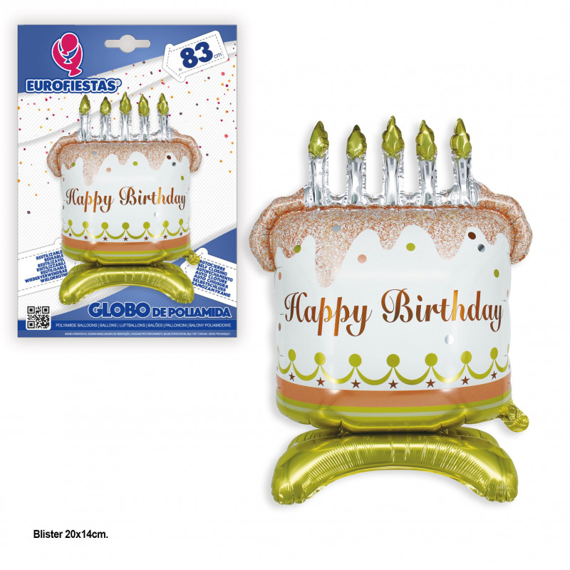 Globo de foil happy birthday tarta 5 pie oro