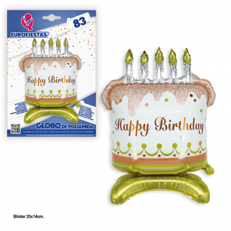Globo de foil happy birthday tarta 5 pie oro