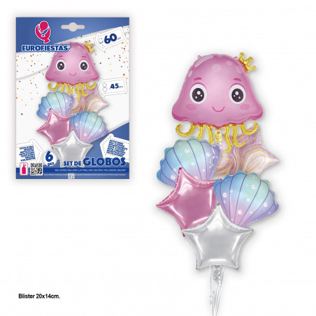 Set globos foil medusa rosa