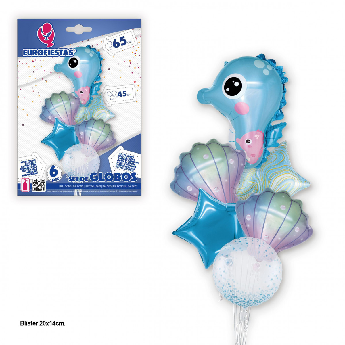 Set globos foil caballito mar azul