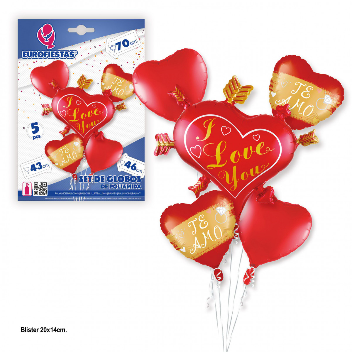 Set globos corazones te amo con flores