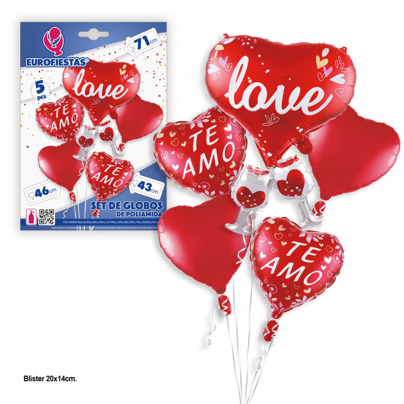 Set globos corazones te amo love copas