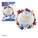Globo foil happy birthday blanco con estrellas 67x67cm