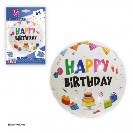 Globo foil 45cm redondo happy birthday dulce blanco