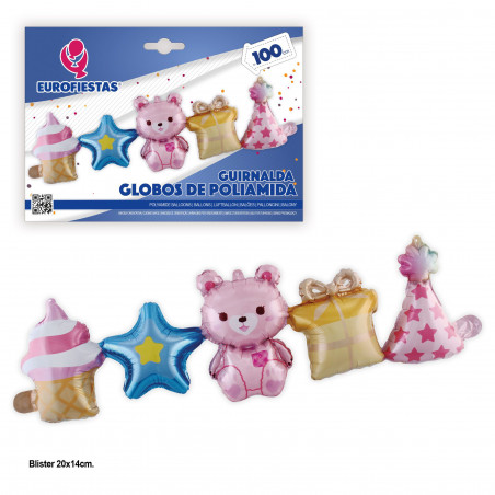 Globo foil guirnalda estrella y osito rosa