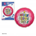 Globo foil 45cm redondo happy birthday abeja rosa