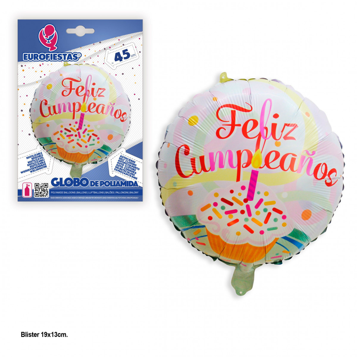 Globo foil redondo feliz cumpleaños pastel