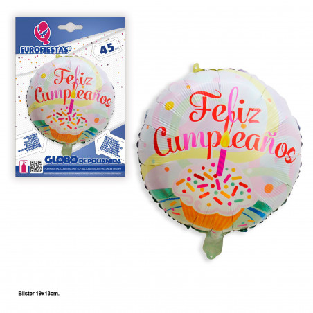 Globo foil redondo feliz cumpleaños pastel