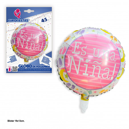 Globo foil redondo rosa es una niña