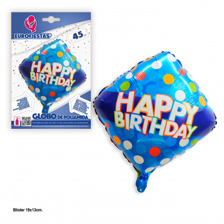 Globo foil forma rombo happy birthday azul