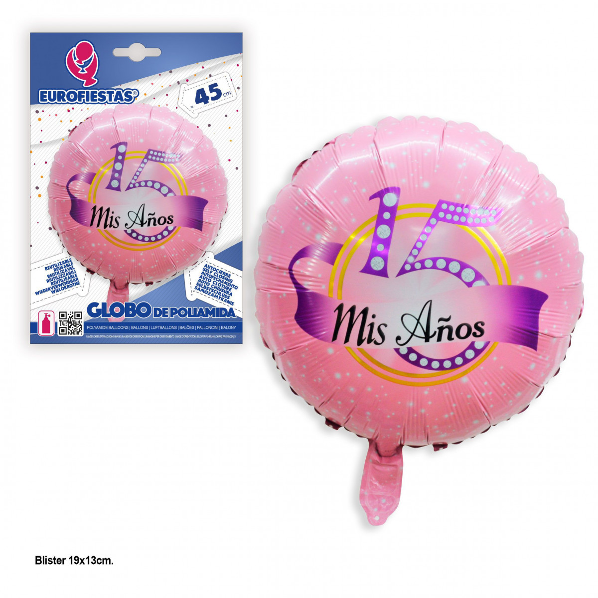 Globo foil redondo mis 15 años rosa banda