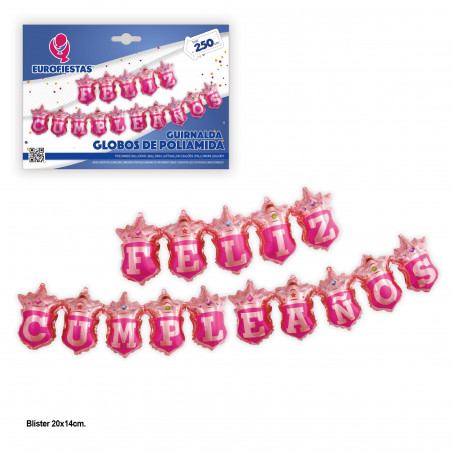 Globos foil guirnalda feliz cumpleaños escudo rosa