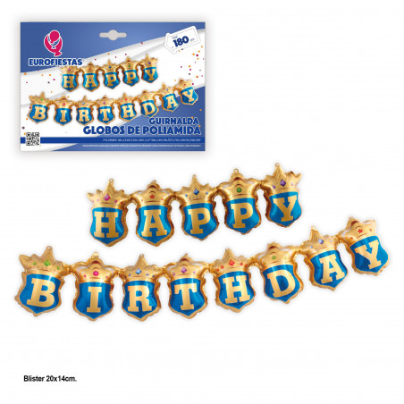 Globos foil guirnalda happy birthday escudo azul