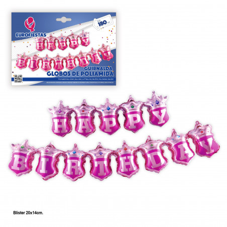 Globos foil guirnalda happy birthday escudo rosa