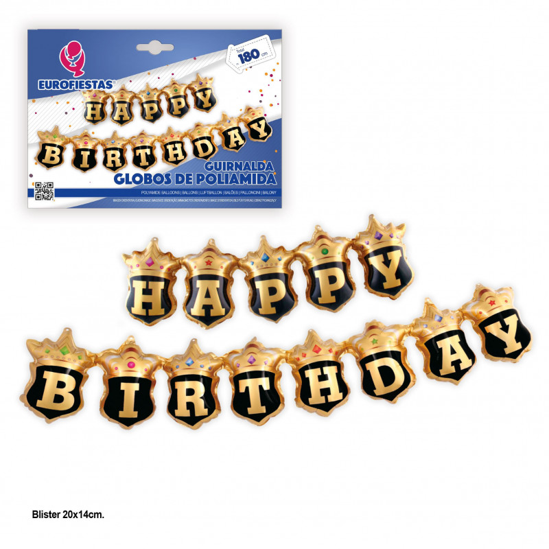 Globos foil guirnalda happy birthday escudo negro