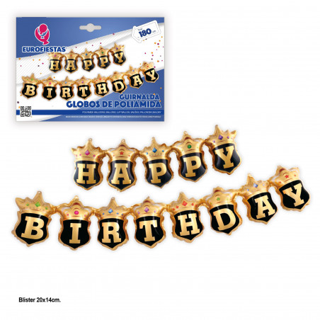 Globos foil guirnalda happy birthday escudo negro
