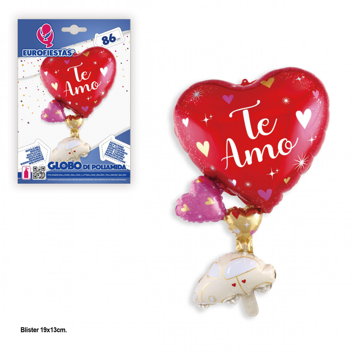 Globo foil corazon te amo con coche