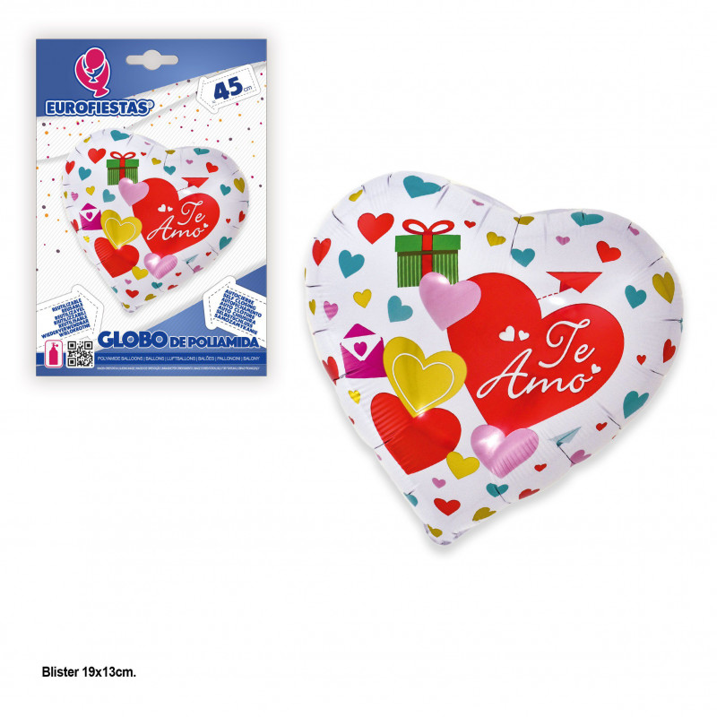 Globo foil corazon te amo blanco con corazones