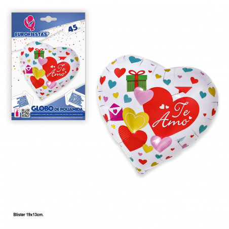 Globo foil corazon te amo blanco con corazones