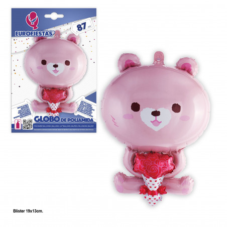 Globo foil de pie osito rosa 87cm