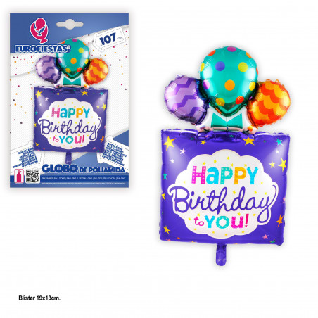 Globo foil regalo happy birthday con globos azul 107cm