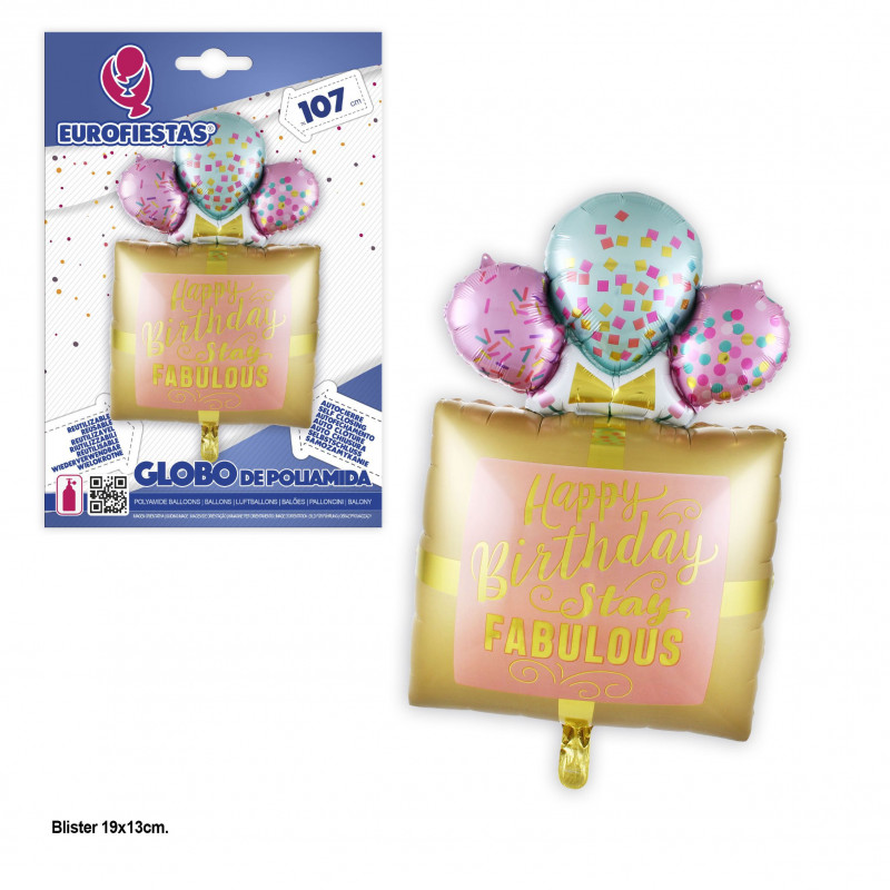Globo foil happy birthday con globos oro 107cm