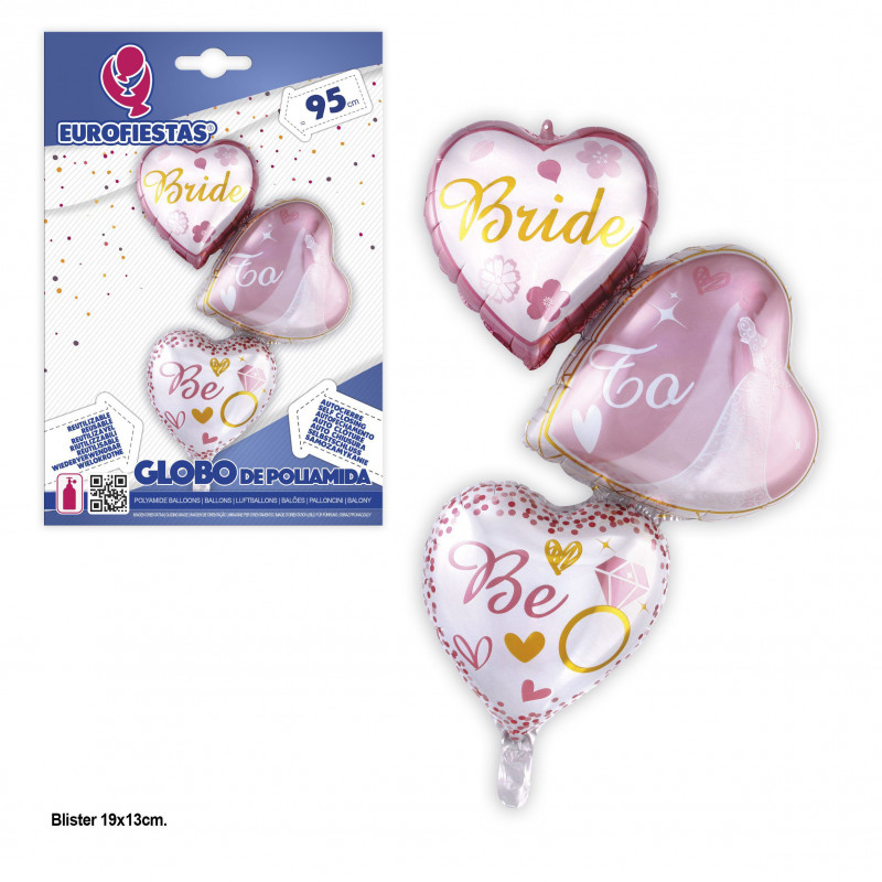 Globo foil 3 corazones bride to be 95cm