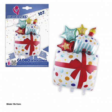 Globo foil caja regalo estrellas y velas blanco 107cm