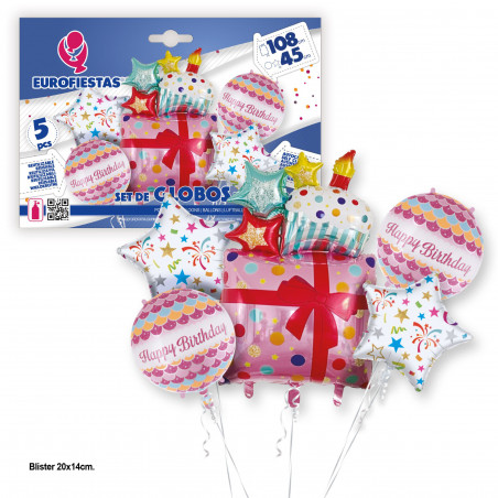 Set globos foil regalo rosa