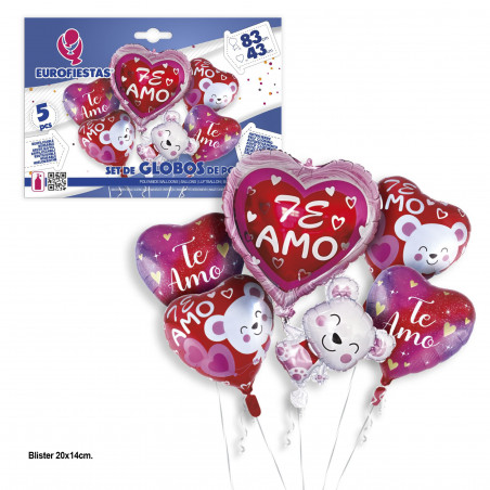 Set globos foil corazones osos te amo