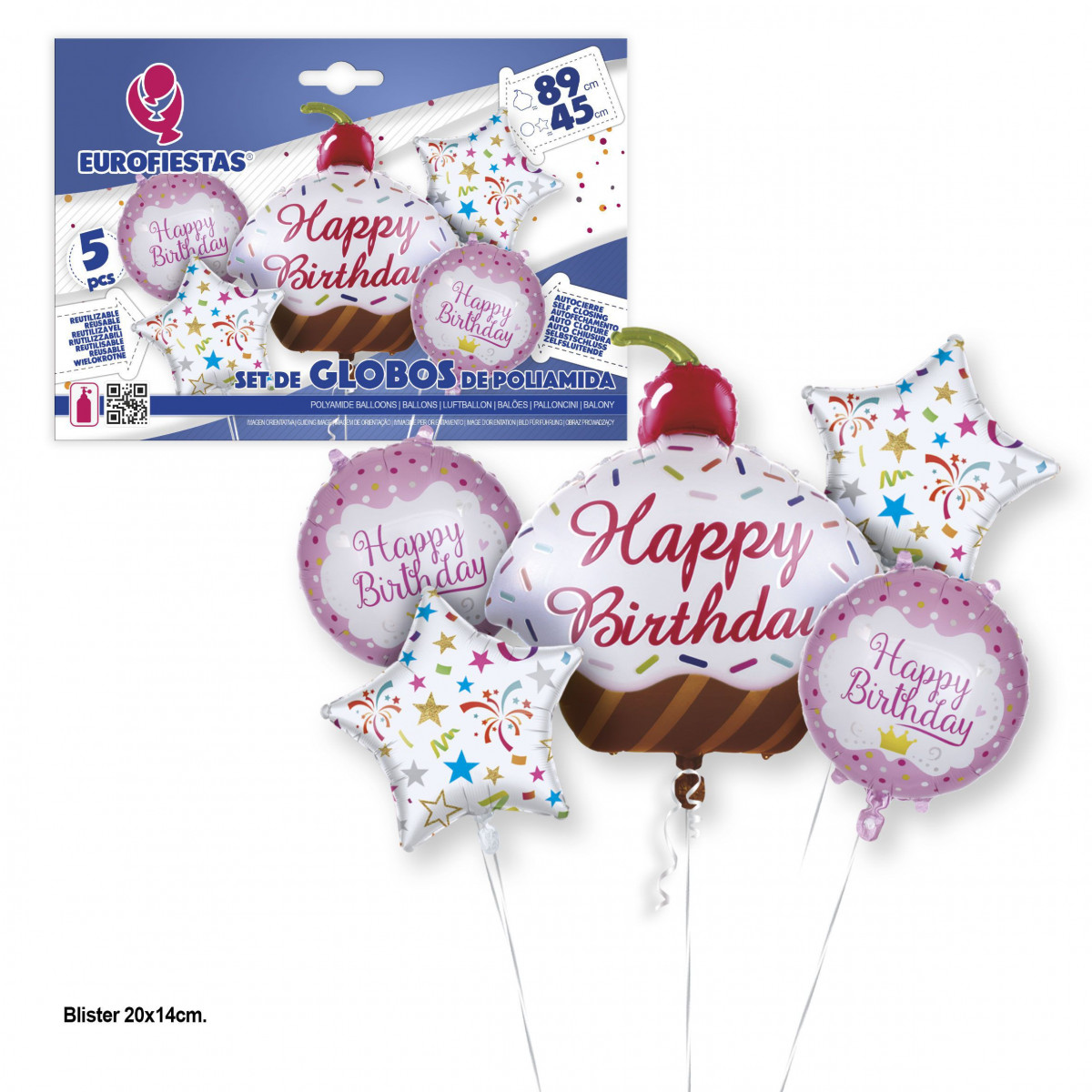 Set globos foil pastel guinda happy birthday