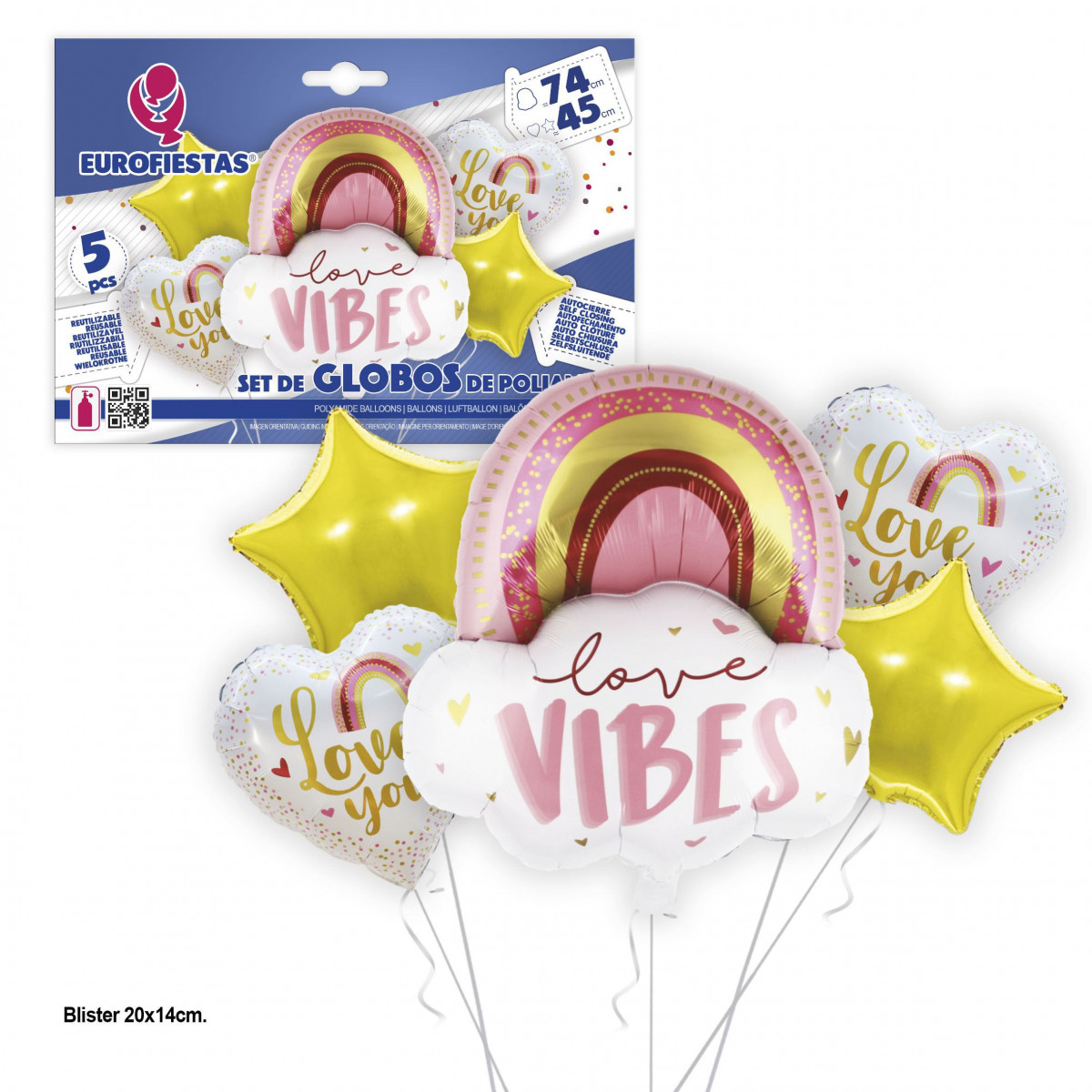 Set globos foil arco iris nube love vibes 74cm