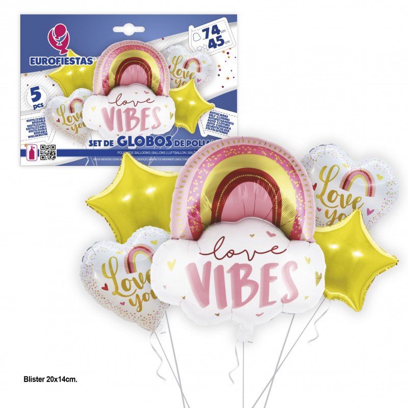 Set globos foil arco iris nube love vibes 74cm