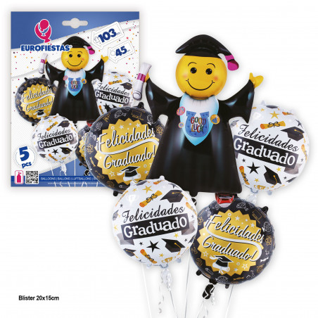 Set globos foil graduacion smiley