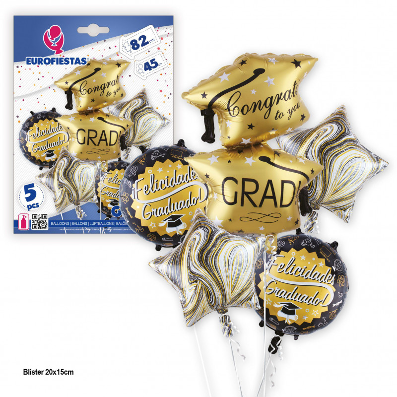 Set globos foil graduacion estrellas