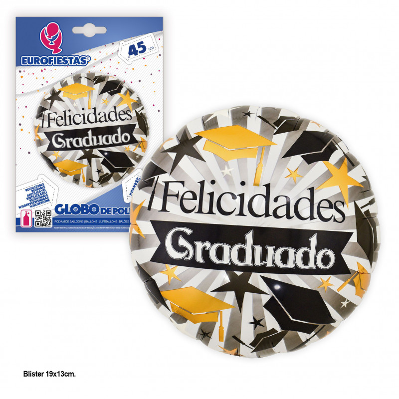 Globo foil redondo 45cm felicidades graduado