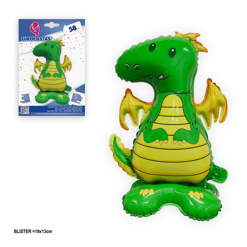 Globo foil con pie dragon verde 58cm