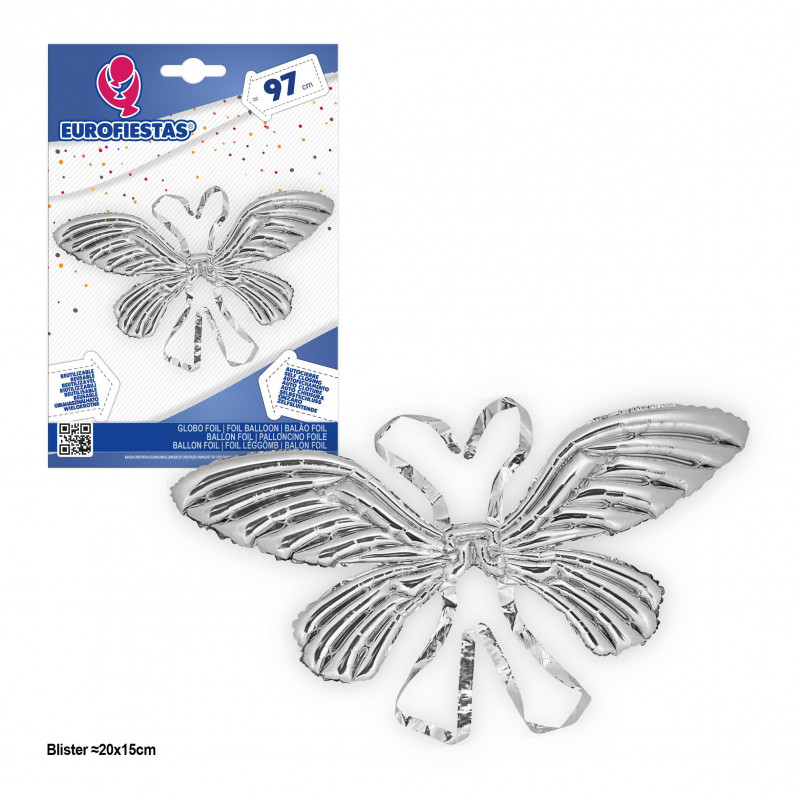 Globo foil alas mariposa 97cm plata
