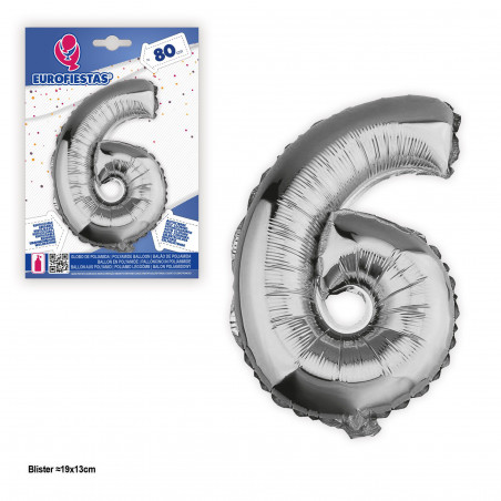 Globo foil 80cm plata nº 6