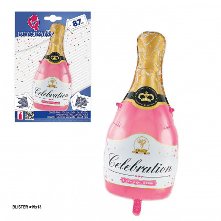 Globo corazon botella cava celebration rosa 86x44cm