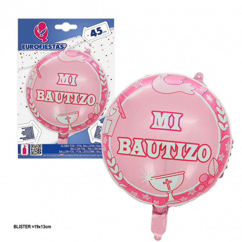 Globo foil redondo mi bautizo rosa 45cm